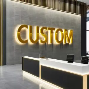 custom 3d led backlit metal logo sign – laser cut personalized business name wall sign for office & reception